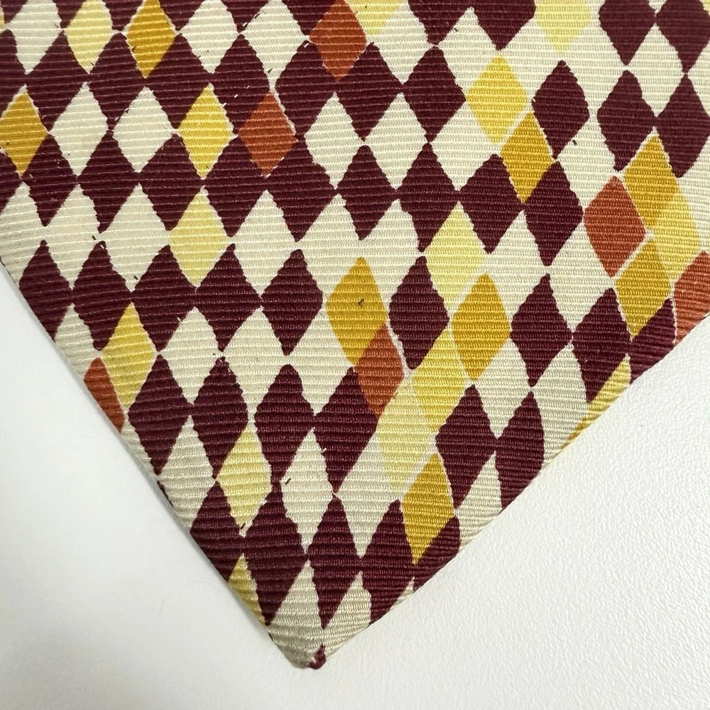 Gianni Versace Men's Tie Burgundy/Cream/Yellow Checkered Silk 3 7/8